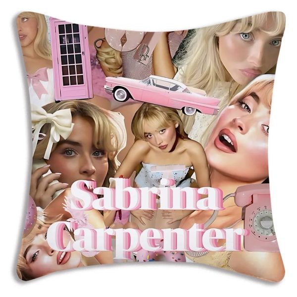 Aesthetic Sabrina Carpenter pillow cover for kawaii music room decor – plush and double-sided
