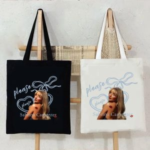Sabrina Carpenter Short N' Sweet Tour Canvas Tote Bag, Large Capacity, Casual Women Shoulder Bag