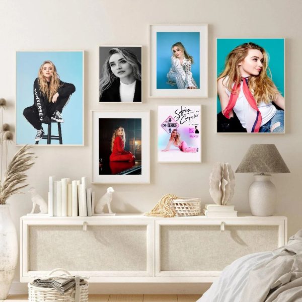 Sabrina Carpenter self-adhesive art poster, aesthetic wall painting, minimalist whitepaper print for modern decor