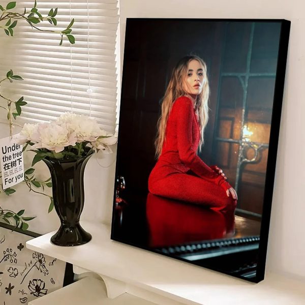 Sabrina Carpenter self-adhesive art poster, aesthetic wall painting, minimalist whitepaper print for modern decor