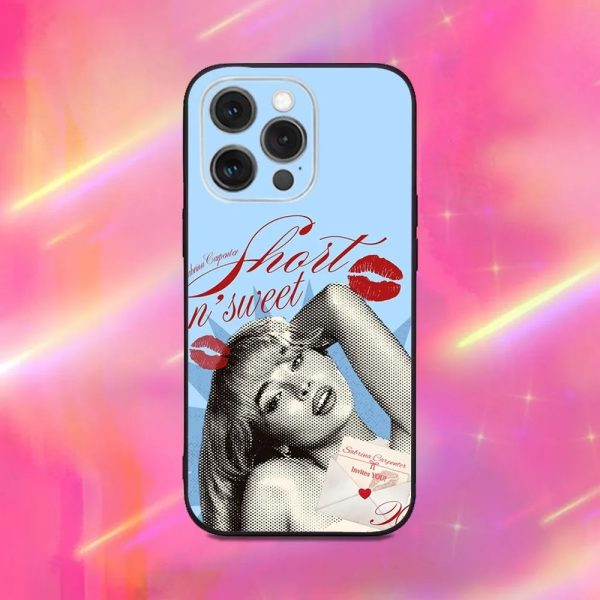 Sabrina Carpenter phone case for iPhone 16, 15, 14, 13, 12, 11, Pro, Max, Plus, Mini – Black Soft Silicone Case