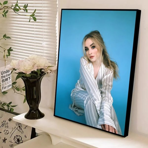 Sabrina Carpenter self-adhesive art poster, aesthetic wall painting, minimalist whitepaper print for modern decor
