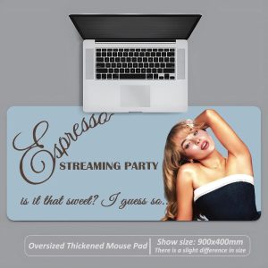 Large Sabrina Carpenter desk mat, anti-slip, stitched edges, durable mouse pad for gaming, office, and laptop setups