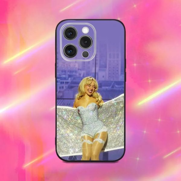 Sabrina Carpenter phone case for iPhone 16, 15, 14, 13, 12, 11, Pro, Max, Plus, Mini – Black Soft Silicone Case