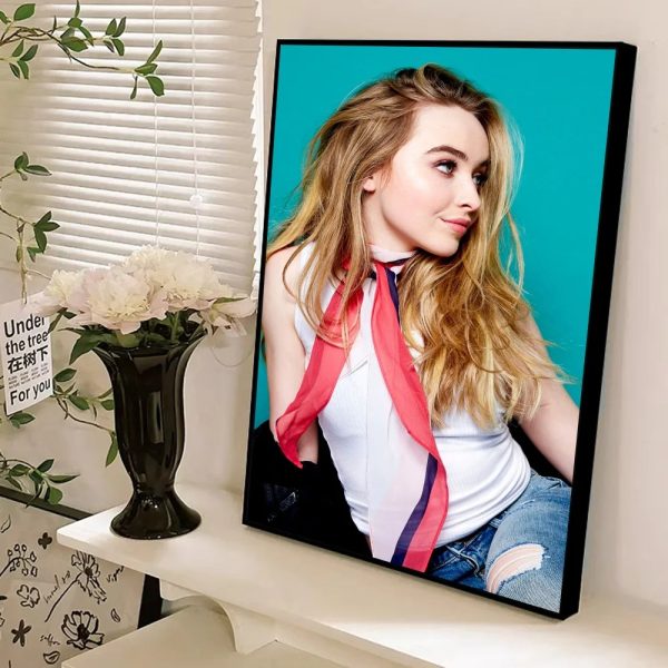 Sabrina Carpenter self-adhesive art poster, aesthetic wall painting, minimalist whitepaper print for modern decor