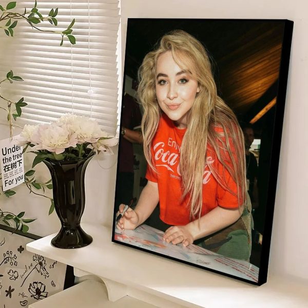 Sabrina Carpenter self-adhesive art poster, aesthetic wall painting, minimalist whitepaper print for modern decor