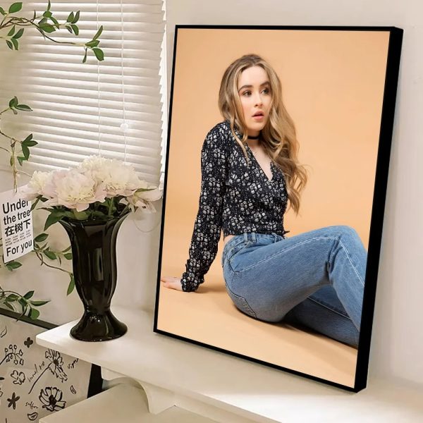 Sabrina Carpenter self-adhesive art poster, aesthetic wall painting, minimalist whitepaper print for modern decor