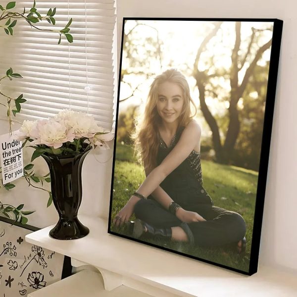 Sabrina Carpenter self-adhesive art poster, aesthetic wall painting, minimalist whitepaper print for modern decor