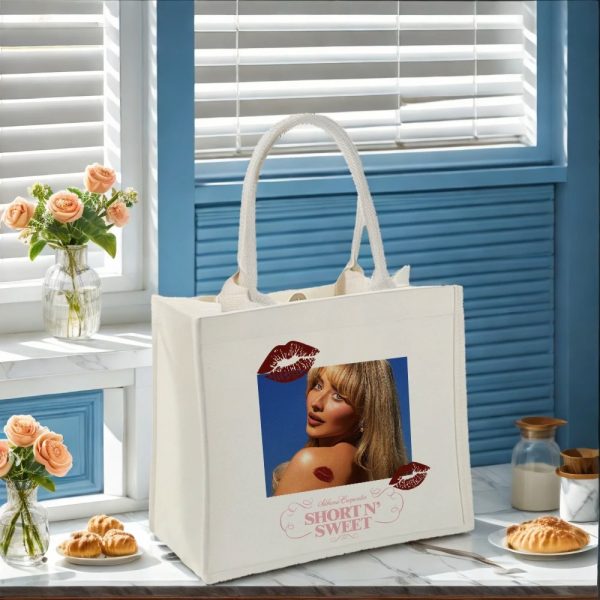 Sabrina Carpenter Short n' Sweet Album Tote Bag – Reusable, Handmade, Multifunctional for Grocery Shopping