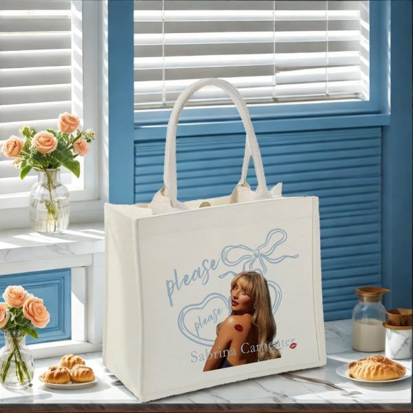 Sabrina Carpenter Short n' Sweet Album Tote Bag – Reusable, Handmade, Multifunctional for Grocery Shopping