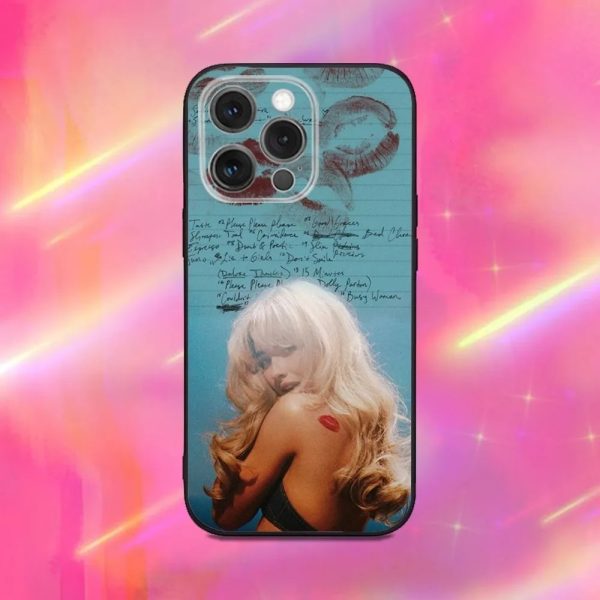 Sabrina Carpenter phone case for iPhone 16, 15, 14, 13, 12, 11, Pro, Max, Plus, Mini – Black Soft Silicone Case