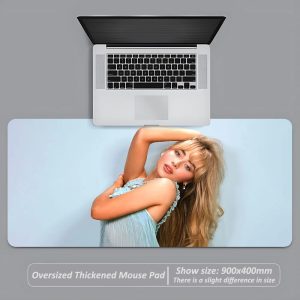 Large Sabrina Carpenter mouse pad with anti-slip surface, stitched edges, and durable design for gaming, office, and laptop use