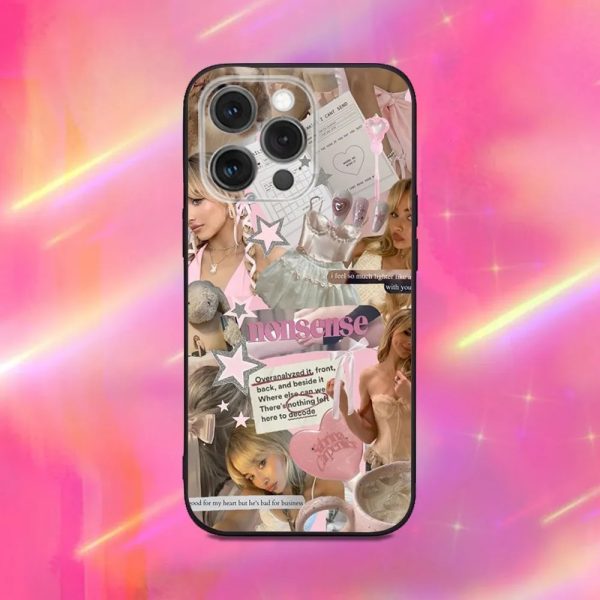 Sabrina Carpenter phone case for iPhone 16, 15, 14, 13, 12, 11, Pro, Max, Plus, Mini – Black Soft Silicone Case