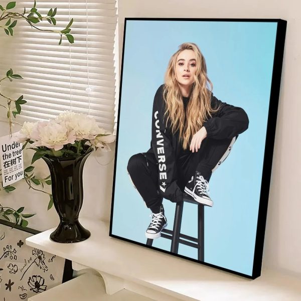 Sabrina Carpenter self-adhesive art poster, aesthetic wall painting, minimalist whitepaper print for modern decor