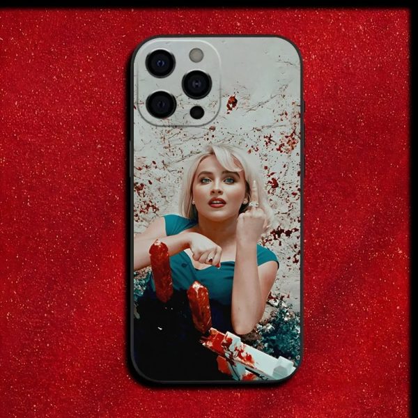 Sabrina Carpenter Soft Black iPhone Case for iPhone 16, 15, 14, 13, 12, 11, Pro, Max, Mini