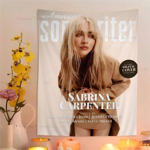 Sabrina Carpenter Japanese-style flower tapestry, perfect for music fans, dorm rooms, and boho-inspired home decor.