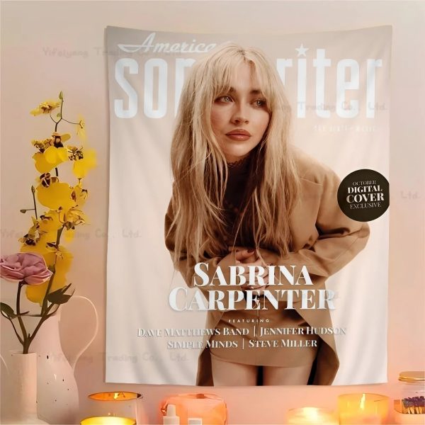 Sabrina Carpenter Japanese-style flower tapestry, perfect for music fans, dorm rooms, and boho-inspired home decor.