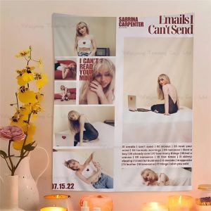 Music-inspired Sabrina Carpenter tapestry with vibrant flower design, perfect for dorms and creative living spaces.